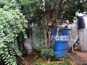 Reservatório onde fica armazenada água captada na chuva em casa &#39;viva&#39;, em Piracicaba (Foto: Thomaz Fernandes/G1)