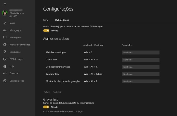 É possível configurar detalhes da gravação por meio do app do Xbox (Foto: Reprodução/Càssio Barbosa)