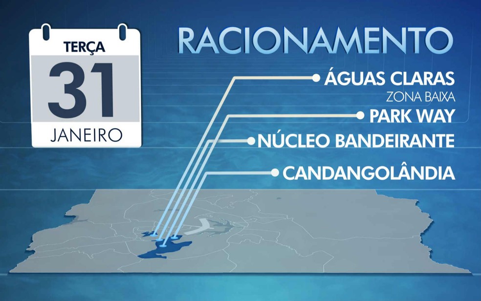 Mapa mostra áreas afetadas pelo racionamento nesta terça (31), no Distrito Federal (Foto: Arte/TV Globo/Reprodução)