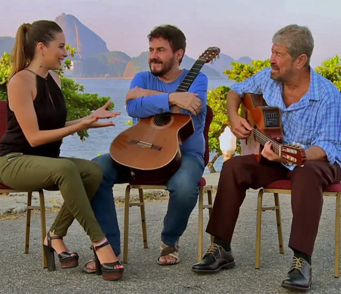 Marcela Monteiro entrevista dupla Antonio Carlos e Jocafi (Foto: TV Globo) Marcela Monteiro entrevista dupla Antonio Carlos e Jocafi (Foto: TV Globo)