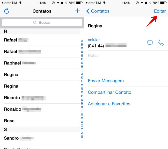 Editando contato a ser combinado com outro (Foto: Reprodução/Helito Bijora)