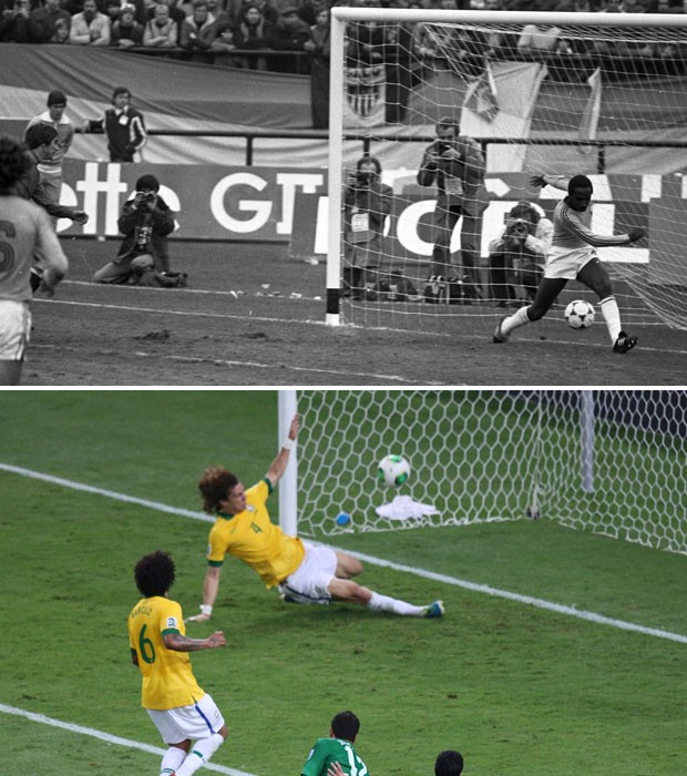 Montagem Amaral David Luiz, Brasil x Espanha (Foto: Agência O Globo e Reuters)