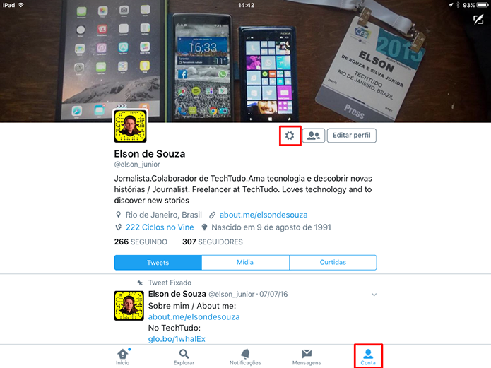 Toque na engrenagem do seu perfil para criar listas no Twitter para iOS (Foto: Reprodução/Elson de Souza) (Foto: Toque na engrenagem do seu perfil para criar listas no Twitter para iOS (Foto: Reprodução/Elson de Souza)) Toque na engrenagem do seu perfil para criar listas no Twitter para iOS (Foto: Reprodução/Elson de Souza) (Foto: Toque na engrenagem do seu perfil para criar listas no Twitter para iOS (Foto: Reprodução/Elson de Souza))