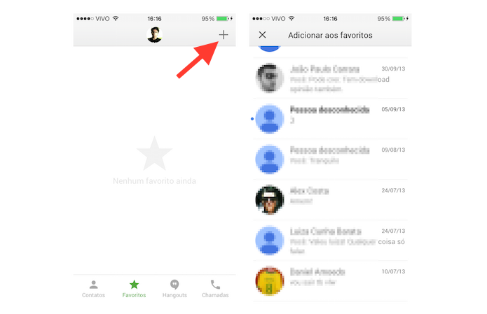 Adicionando contatos favoritos ao Hangouts no iOS (Foto: Reprodução/Marvin Costa)
