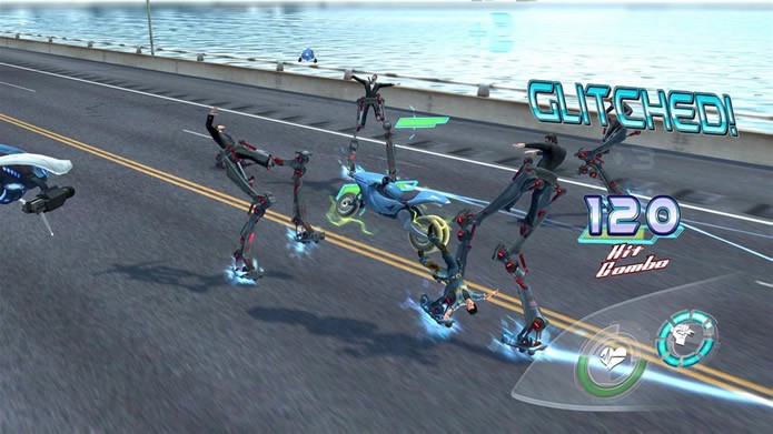Equipada com metralhadoras, a motocicleta I.R.I.S. também é muito bem treinada em artes marciais (Foto: Divulgação/ Twisted Pixel Games)