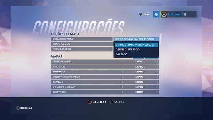 Selecione a rotação de mapas de Overwatch (Foto: Reprodução/Murilo Molina)
