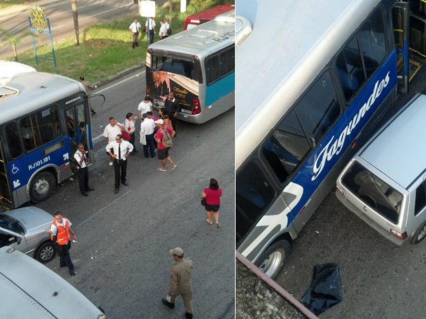 De acordo com a Nittrans, o acidente envolvia cinco ônibus e dois carros na Alameda São Boaventura, em Niterói. (Foto: Christiane Haterly / Reprodução / Nittrans)