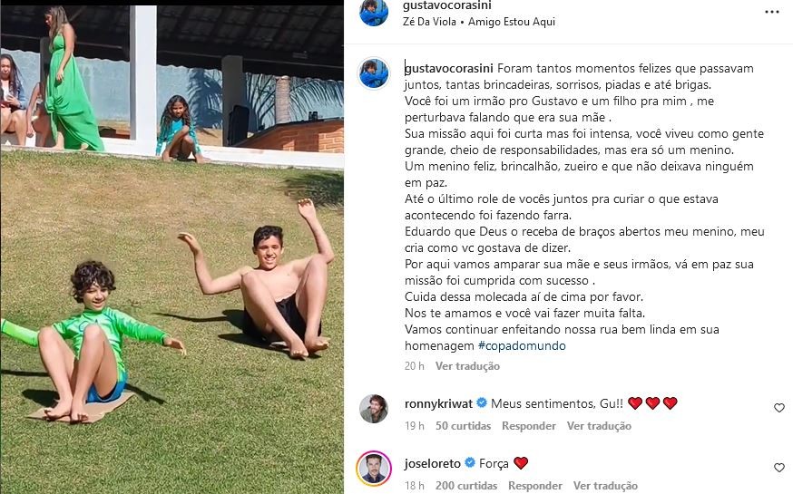 José Loreto apoia Gustavo Corasini (Foto: Reprodução/Instagram)