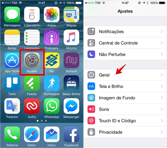 Acesse as configurações do iOS (Foto: Reprodução/Helito Bijora)