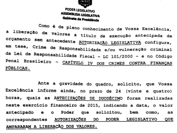 Ofício foi enviado pela Assembleia ao governo do Amapá (Foto: Reprodução)