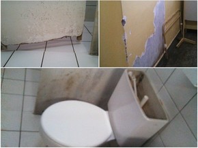 Fotos mostram móveis danificados, além da falta de estrutura no banheiro (Foto: Antonio Carlos Caetano/VC no G1)