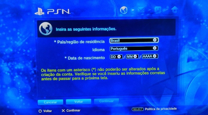 PSN: como criar seu cadastro. (Foto: Reprodução/ Emanuel Schimidt)