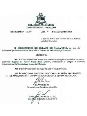 Decreto assinado pelo governador Flávio Dino (Foto: Reprodução G1)