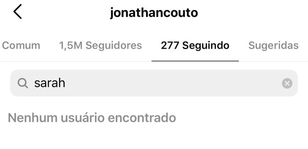 Jonathan Couto deixa de seguir Sarah Poncio (Foto: Reprodução/Instagram)