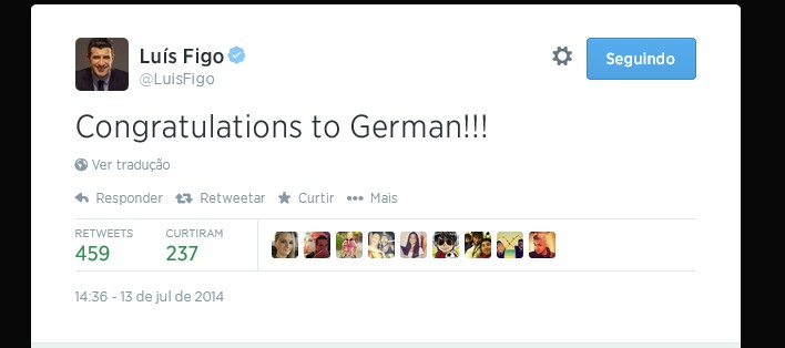 Luís Figo parabeniza a Alemanha pelo título