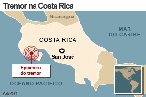 mapa terremoto costa rica (Foto: Arte/G1)