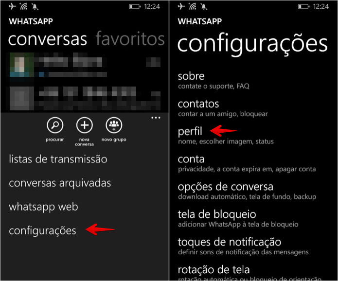 Acesse as configurações do WhatsApp (Foto: Foto: Reprodução/Helito Bijora) Acesse as configurações do WhatsApp (Foto: Foto: Reprodução/Helito Bijora)