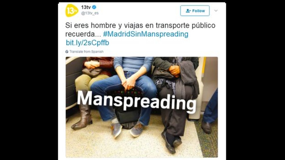 Madri lança campanha para homens 'fecharem as pernas' no transporte público (Foto: Twitter)