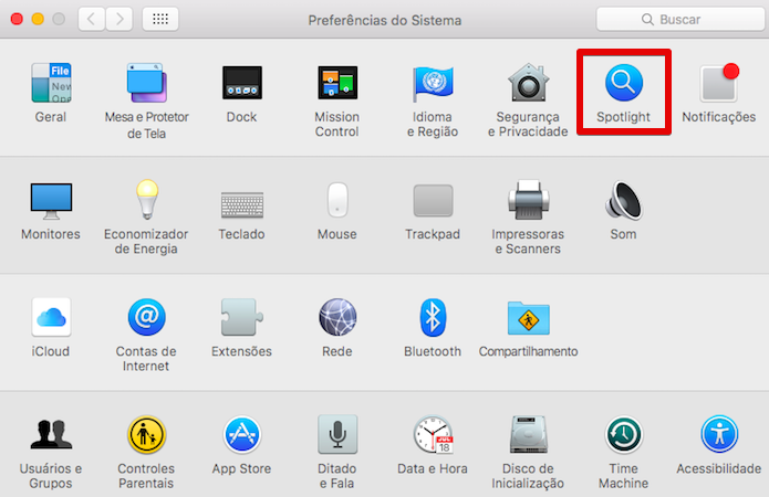 Acesse as configurações do Spotlight (Foto: Reprodução/Helito Bijora)