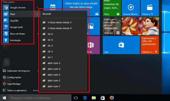 Verificando as atividades recentes pelo menu Iniciar do Windows 10 (Foto: Reprodução/Edivaldo Brito)
