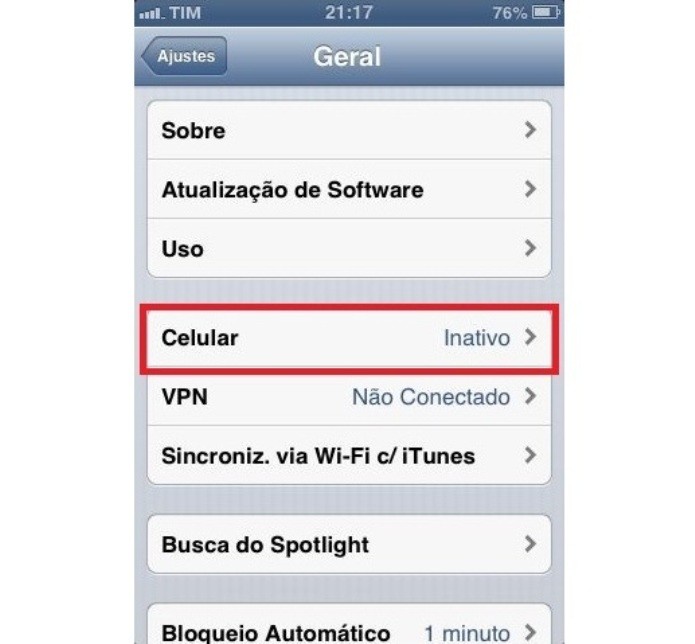 Atalho para as configurações de internet do iPhone (Foto:Reprodução/ Lívia Dâmaso)