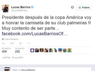 Barrios confirma acerto com Palmeiras