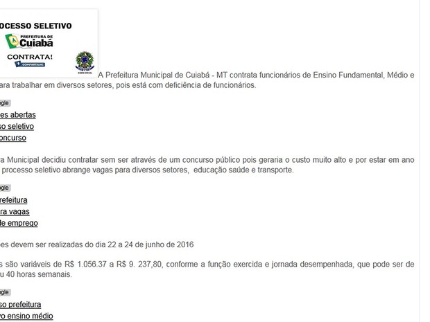 Site tem conteúdo falso, diz prefeitura de Cuiabá (Foto: Reprodução/Facebook)