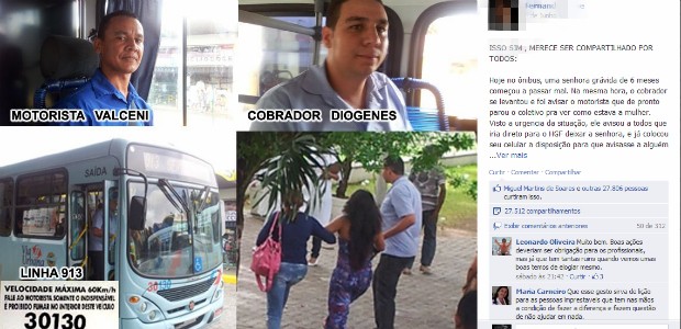 Passageiro postou fotos do trocador e do motorista em uma rede social. (Foto: Facebook/Reprodução)