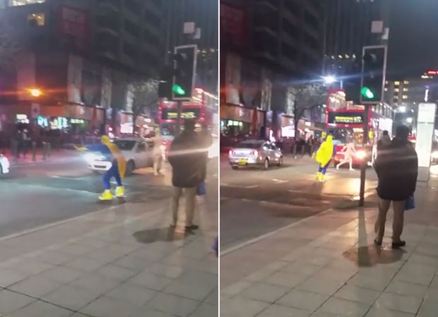 Homem fantasiado de banana ajudou a polícia a prender homem nu em Birmingham (Foto: Reprodução/YouTube/Becky G)