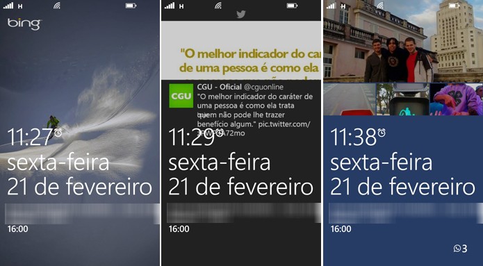 Windows Phone traz opções padrões para usar Bing, Twitter, Facebook ou fotos na tela de bloqueio (Foto: Reprodução/Elson de Souza)