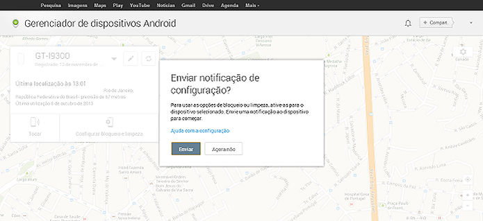 Bloqueio do Android é feito no site do Device Manager (Foto: Reprodução/Aline Jesus) Bloqueio do Android é feito no site do Device Manager (Foto: Reprodução/Aline Jesus)
