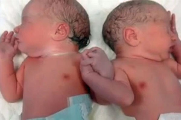 Bebês estava de mãos entrelaçadas na maternidade, em San Sebastián, na Espanha (Foto: Reprodução/Youtube/maspibcn)