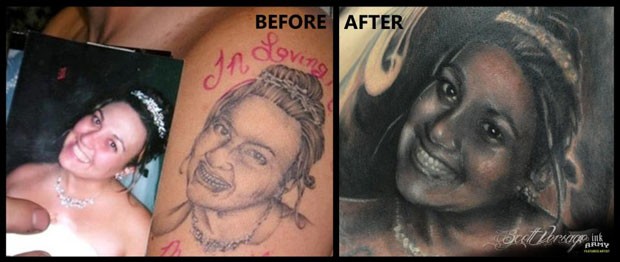 Tatuador ficou comovido e conseguiu restaurar uma das 'piores tatuagens do mundo' (Foto: Reprodução)