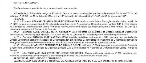 Diário Oficial  da Justiça traz exonerações (Foto: Reprodução)