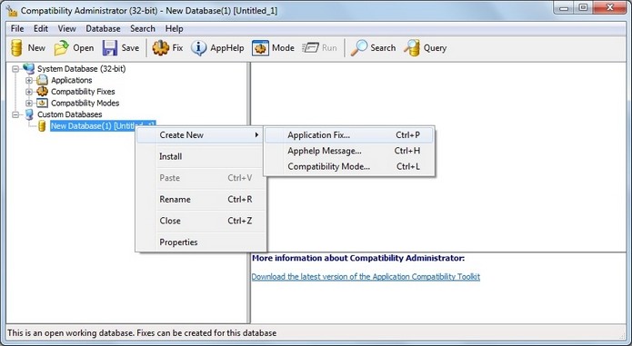 Caminho para abrir Application Fix no Microsoft Application Compatibility Toolkit (Foto: Reprodução/Raquel Freire)