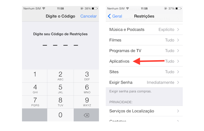 Acessando as restrições para aplicativos no iOS (Foto: Reprodução/Marvin Costa)