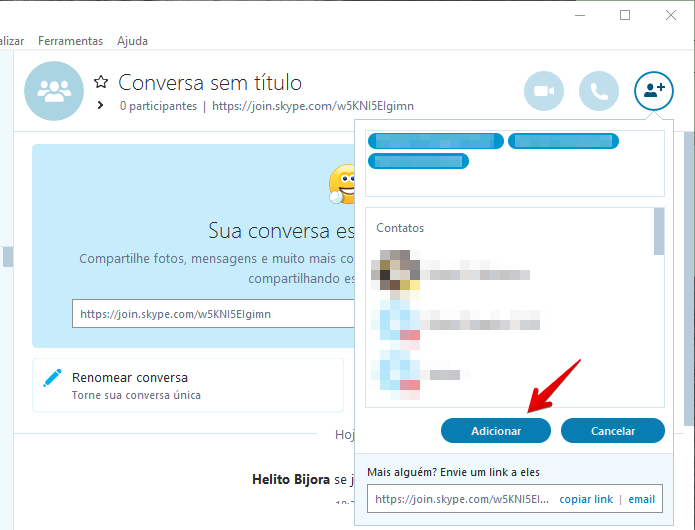 Adicionando contatos à conversa (Foto: Reprodução/Helito Bijora) (Foto: Adicionando contatos à conversa (Foto: Reprodução/Helito Bijora) ) Adicionando contatos à conversa (Foto: Reprodução/Helito Bijora) (Foto: Adicionando contatos à conversa (Foto: Reprodução/Helito Bijora) )