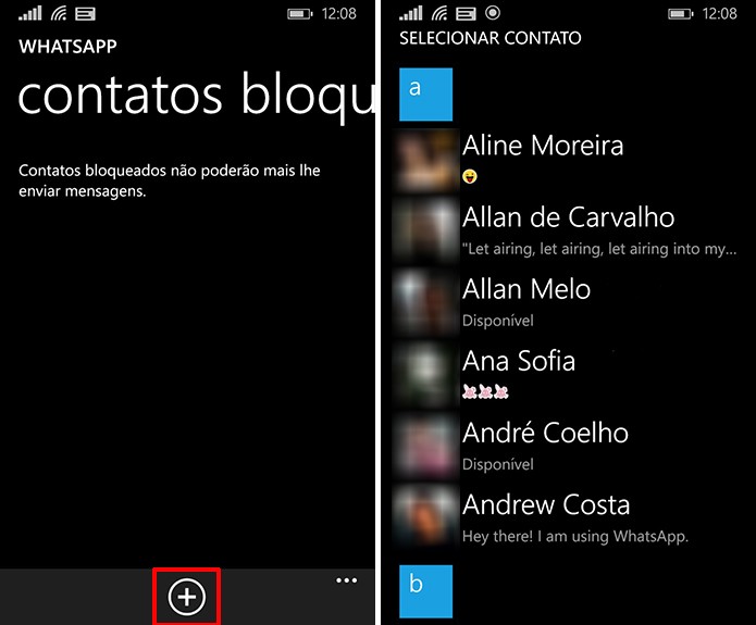 Escolha contato que deseja bloquear no novo WhatsApp para Windows Phone (Foto: Reprodução/Elson de Souza)