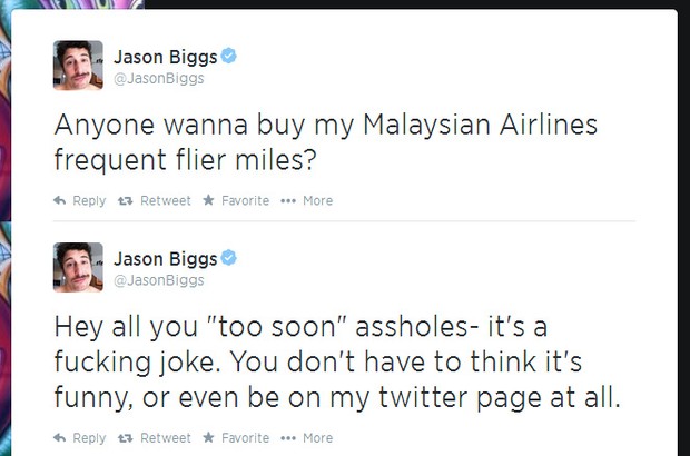 Jason Biggs comenta acidente com avião da Malaysian Airlines (Foto: Twitter / Reprodução)