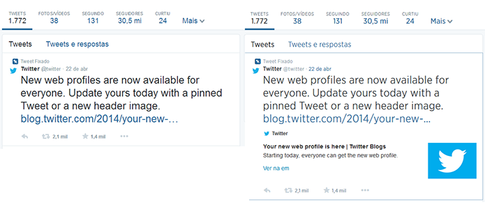 Fontes do Twitter, antes e depois (Foto: Reprodução/Twitter)