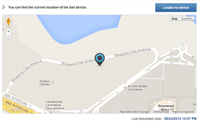 Localização do Galaxy S4 perdido (Foto: Reprodução) Localização do Galaxy S4 perdido (Foto: Reprodução)