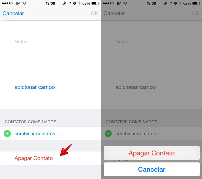 Deletando um contato da agenda do iOS (Foto: Reprodução/Helito Bijora)
