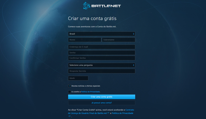 Registre a sua conta na Battle.net para jogar HearthStone (Foto: Reprodução/Caio Fagundes) Registre a sua conta na Battle.net para jogar HearthStone (Foto: Reprodução/Caio Fagundes)
