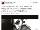 Justin Bieber posa com Selena Gomez: 'Nosso amor é incondicional'