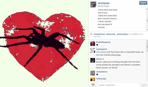Mensagem divulgada por David Pajo de agradecimento ao apoio após tentar suicídio (Foto: Reprodução / Instagram)