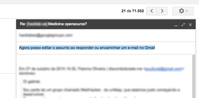 Agora basta editar o assunto do e-mail (Foto: Reprodução/André Sugai)