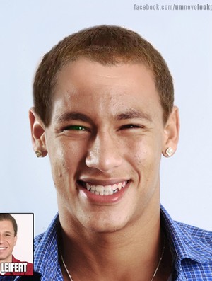 Neymar com o "corte" de cabelo de Tiago Leifert (Foto: Reprodução / Facebook)