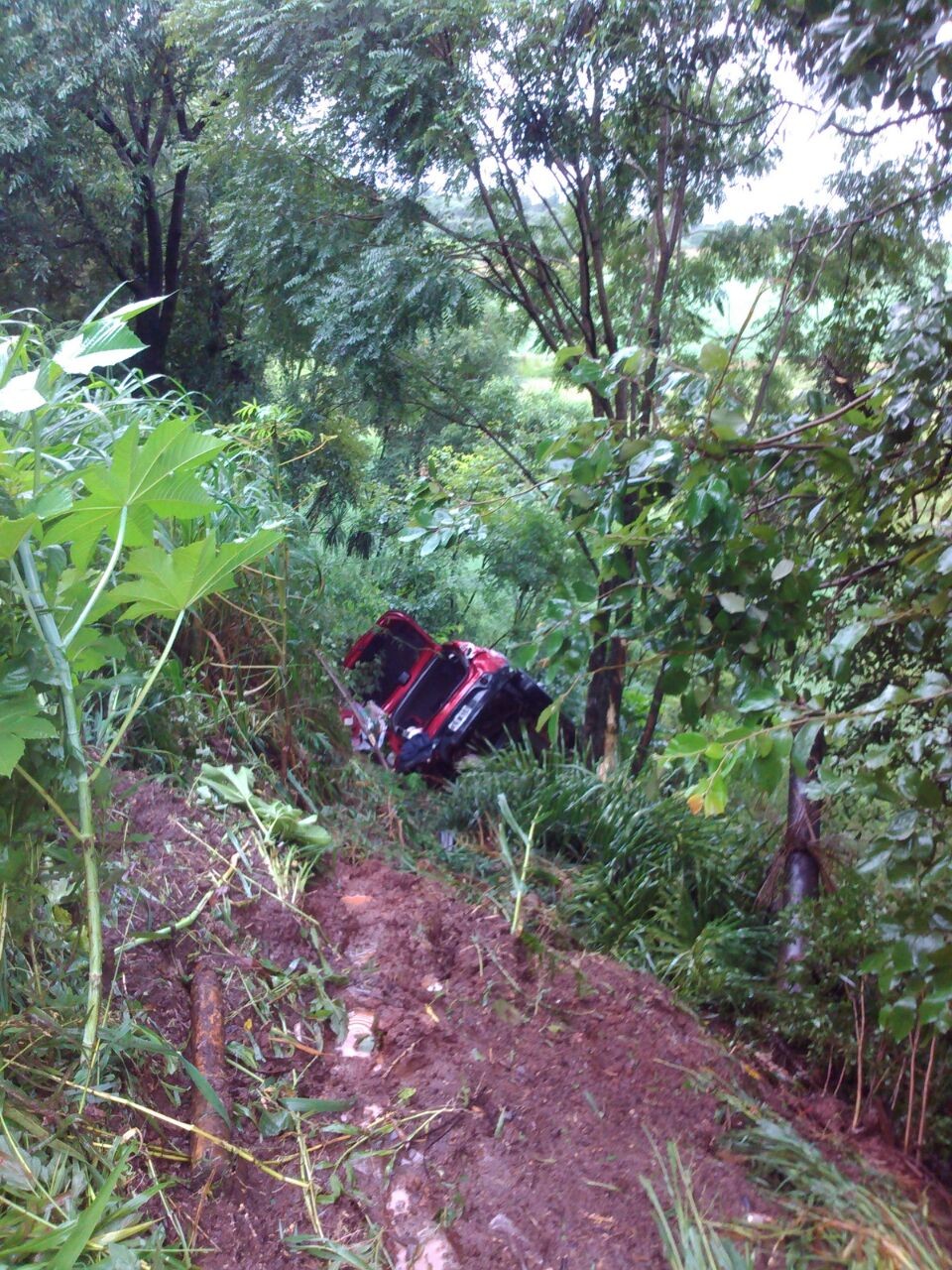 Grupo saiu ileso de acidente com o próprio carro, mas foi atropelado em seguida (Foto: PRF SC/Divulgação)