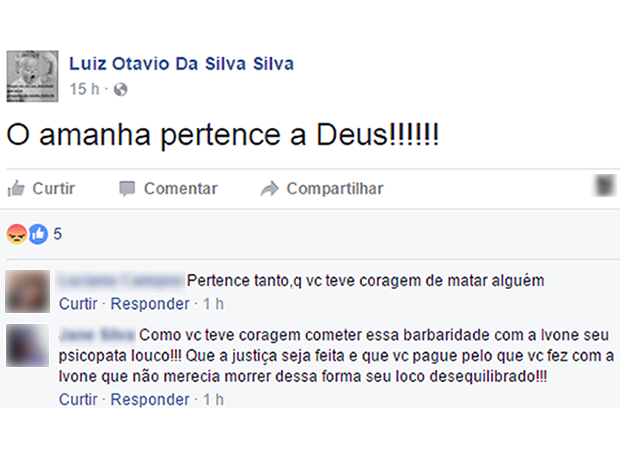 Luiz Otvio postou mensagem em rede social aps o crime (Foto: Reproduo/TVCA)