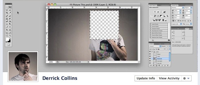 O usuário fez uma brincadeira de cortar e colar usando o Photoshop na sua capa e foto de perfil no Facebook (Foto: Reprodução/ShoutMeLoud)